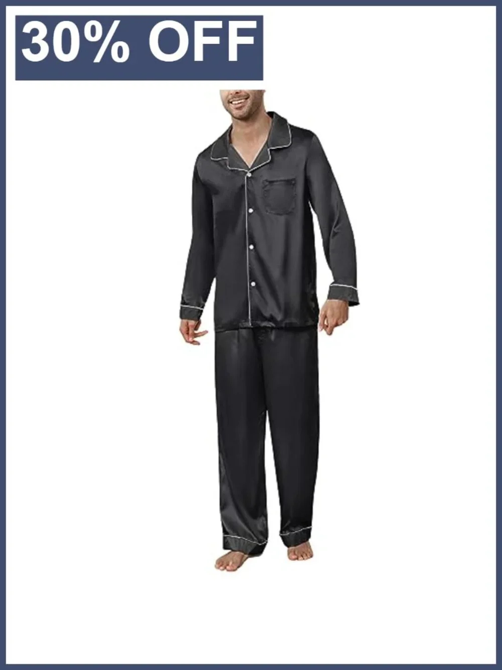 Men's Silk Satin Pajama Set Long Sleeve Button Down Sleepwear Two-Piece